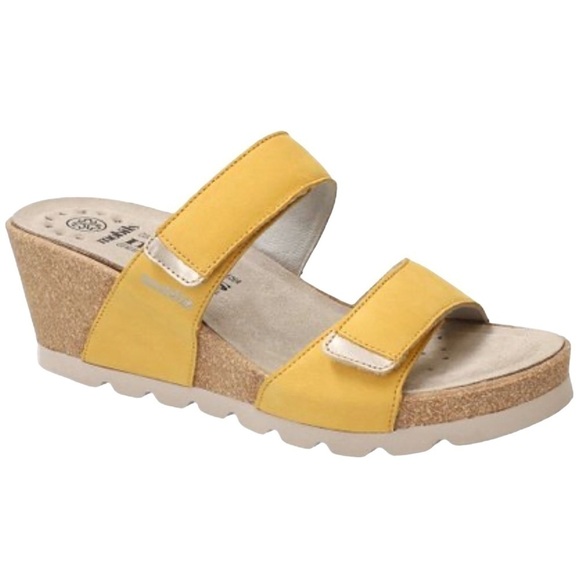 New Mobils Yellow Leather Cork Wedge Sandals - Picture 1 of 15